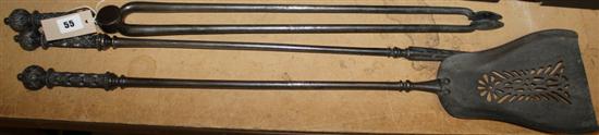 Set of three early 19C steel fire irons with ball finials